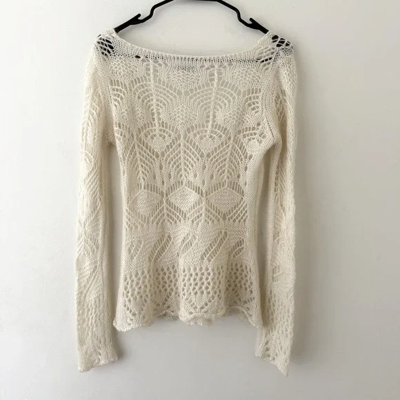 Open Knit Sweater Cream Sheer Lightweight Layering Top M Made In Italy Y2K - Picture 2 of 6